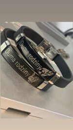 Stalowa bransoletka z opaską z kauczuku! Personalizacja! Laserowe grawerowanie! Unisex! Zdjęcie!